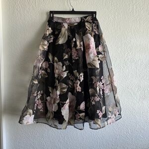 Forever 21 Black A-Line Skirt with Pink and Cream Floral Design